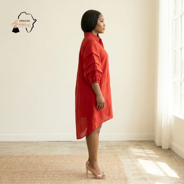 121 Nia Sunset Red & Royal Plum Shirt Dress
