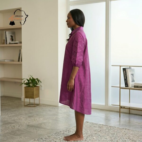 124 Nia Sunset Red & Royal Plum Shirt Dress