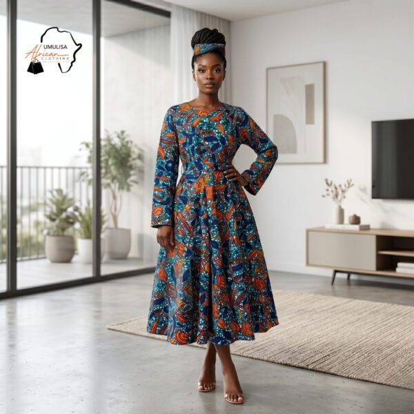 128 Zawadi Multi-Color African Midi Dress