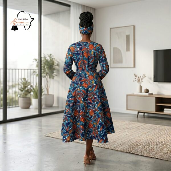 129 Zawadi Multi-Color African Midi Dress
