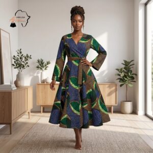 132 Zawadi Multi-Color African Midi Dress