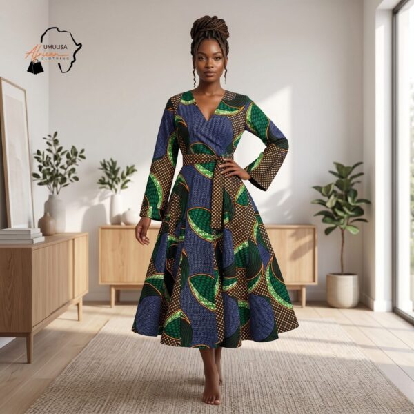 132 Zawadi Multi-Color African Midi Dress