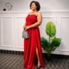 Kamaria Deep Red African Evening Maxi Dress