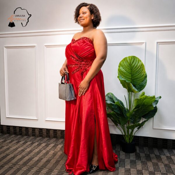 Kamaria Deep Red African Evening Maxi Dress