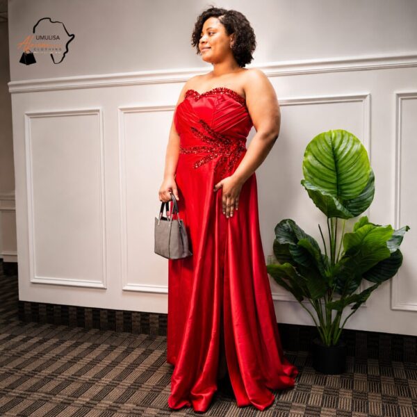Kamaria Deep Red African Evening Maxi Dress