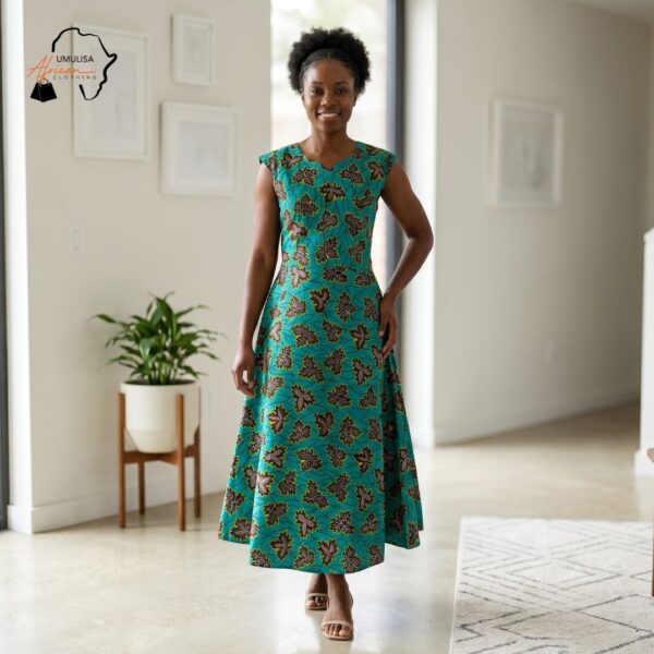 Zuri Royal Blue African Print Midi Dress