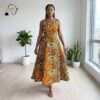 Zuri Royal Blue African Print Midi Dress