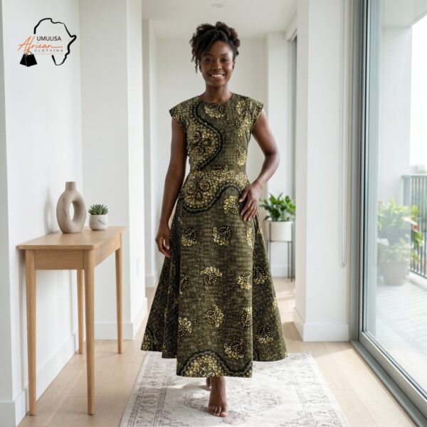 Zuri Royal Blue African Print Midi Dress