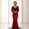 Zuri Deep Red & Black African Peplum Maxi Dress