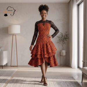 Kenza Multicolor African High-Low Ruffle Dress