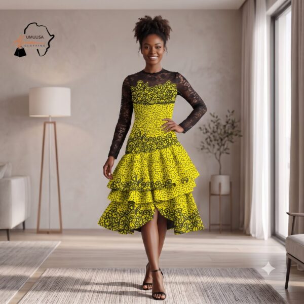 Kenza Multicolor African High-Low Ruffle Dress