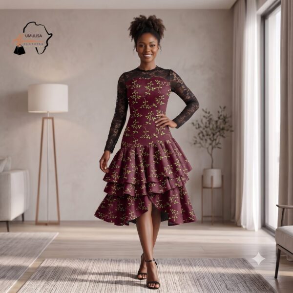 Kenza Multicolor African High-Low Ruffle Dress