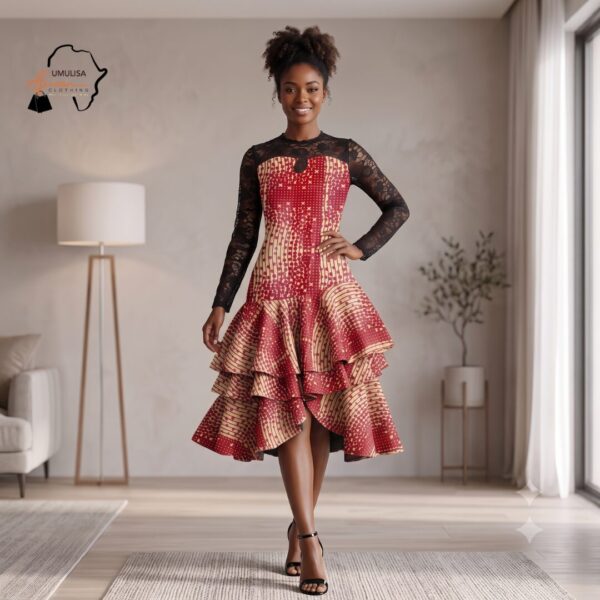 Kenza Multicolor African High-Low Ruffle Dress