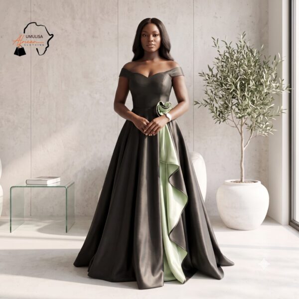 Eshe Black & Olive Green African Ball Gown
