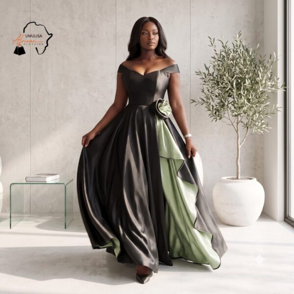 Eshe Black & Olive Green African Ball Gown