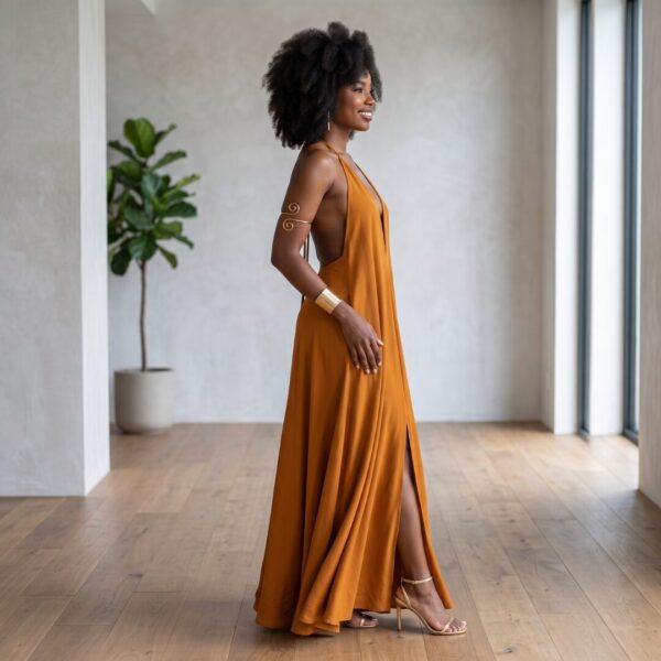 Zola Burnt Orange African Halter Maxi Dress