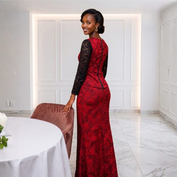 Zuri Deep Red & Black African Peplum Maxi Dress