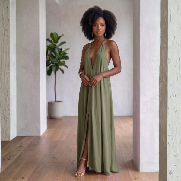 Zola Burnt Orange African Halter Maxi Dress