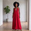 Zola Burnt Orange African Halter Maxi Dress