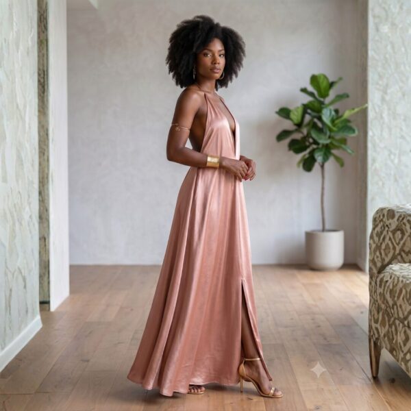 Zola Burnt Orange African Halter Maxi Dress