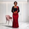 Zuri Deep Red & Black African Peplum Maxi Dress