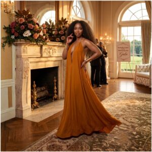30 Zola Burnt Orange African Halter Maxi Dress