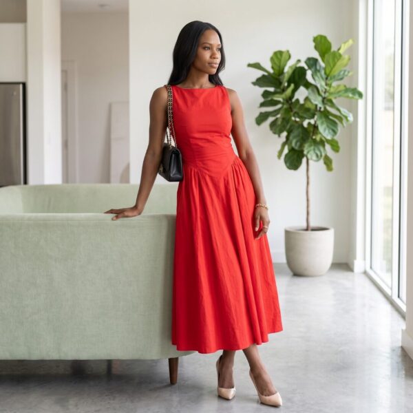 Imani Crimson Red African Midi Dress