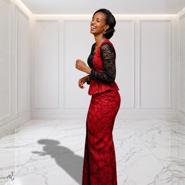 Zuri Deep Red & Black African Peplum Maxi Dress