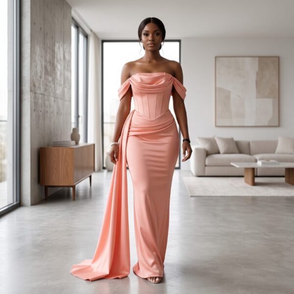 Nia Blush Pink African Evening Gown