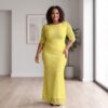 63 Ayo Chartreuse Yellow African Lace Maxi Dress