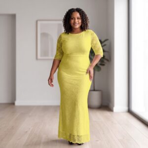 Ayo Chartreuse Yellow African Lace Maxi Dress