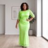 66 Ayo Chartreuse Yellow African Lace Maxi Dress