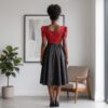 Imara Crimson Red & Black African Midi Dress