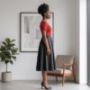 Imara Crimson Red & Black African Midi Dress