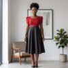 Imara Crimson Red & Black African Midi Dress