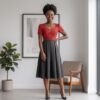Imara Crimson Red & Black African Midi Dress