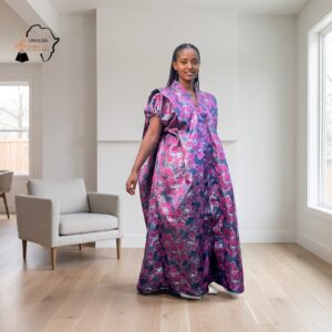 117 Ayana Plum & Midnight Floral African Maxi Dress