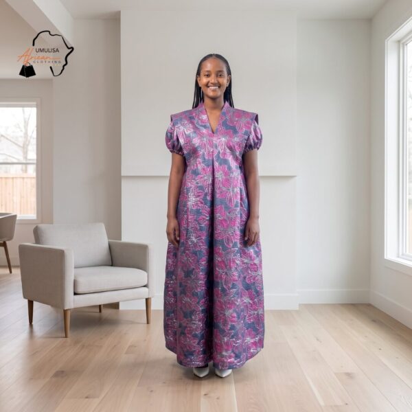Ayana Plum & Midnight Floral African Maxi Dress