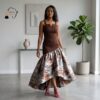 Zawadi Cocoa Brown & Ivory High-Low African Dress