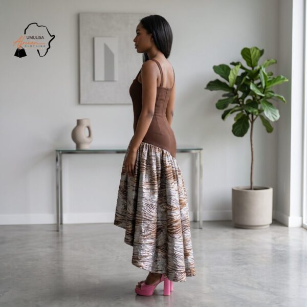 Zawadi Cocoa Brown & Ivory High-Low African Dress