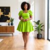 Amina Multicolor African Puff Sleeve Mini Dress