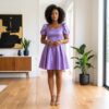 Amina Multicolor African Puff Sleeve Mini Dress