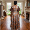 Nia Copper, Silver & Chocolate Brown African Maxi Dress