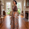 Nia Copper, Silver & Chocolate Brown African Maxi Dress