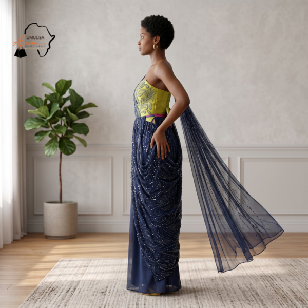 157 Zuri Navy Blue & Lime Green African Umukenyero