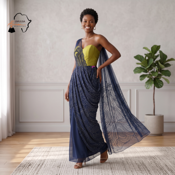 158 Zuri Navy Blue & Lime Green African Umukenyero