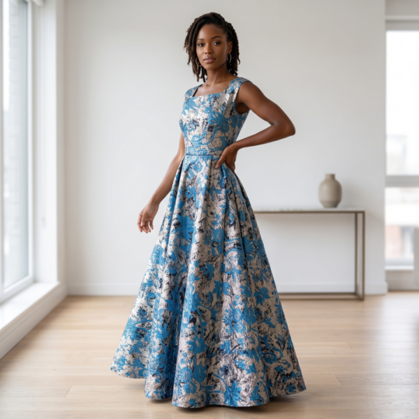 Abeni Royal Blue, Silver & Black African Maxi Dress