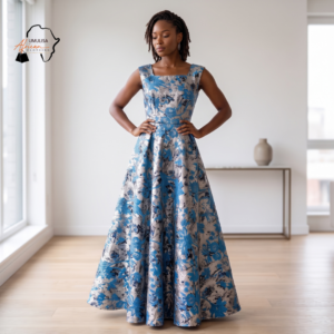 Abeni Royal Blue, Silver & Black African Maxi Dress