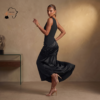 188 Kaya Chocolate Brown & Black One-Shoulder Maxi Dress
