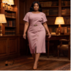 189 Amina Camel & Dusty Rose Belted Midi Dress